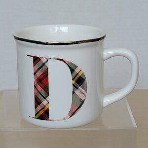 Pottery Barn Stewart Plaid Stoneware Initital Alphabet "D" Christmas Coffee Mug